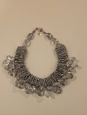 Crystal Statement Bib Necklace - Silver Tone